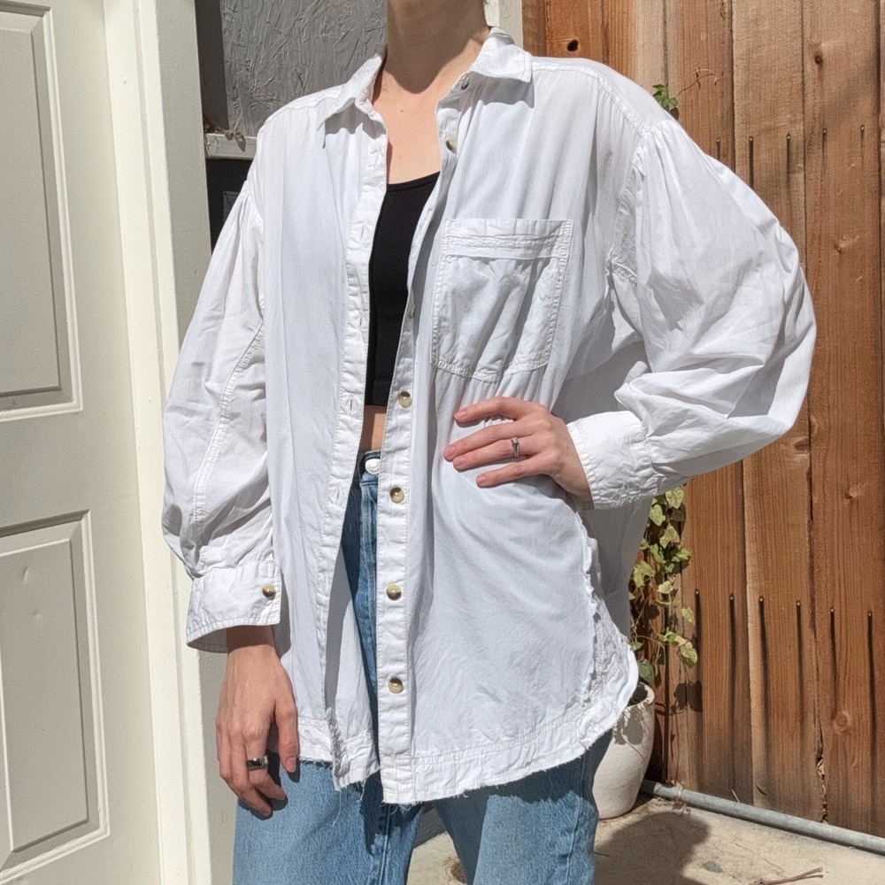 Free People Oversized White Button Down Flowy Top in Small